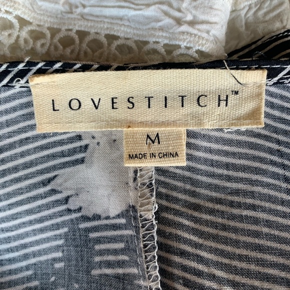 LOVESTITCH Womens Black and White Bell Long Sleeve with Lace Trim - Picture 4 of 4